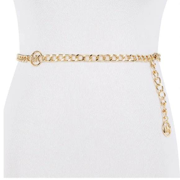 🆕MICHAEL KORS LOGO ADJUSTABLE GOLD CHAIN LINK BELT - Picture 2 of 9